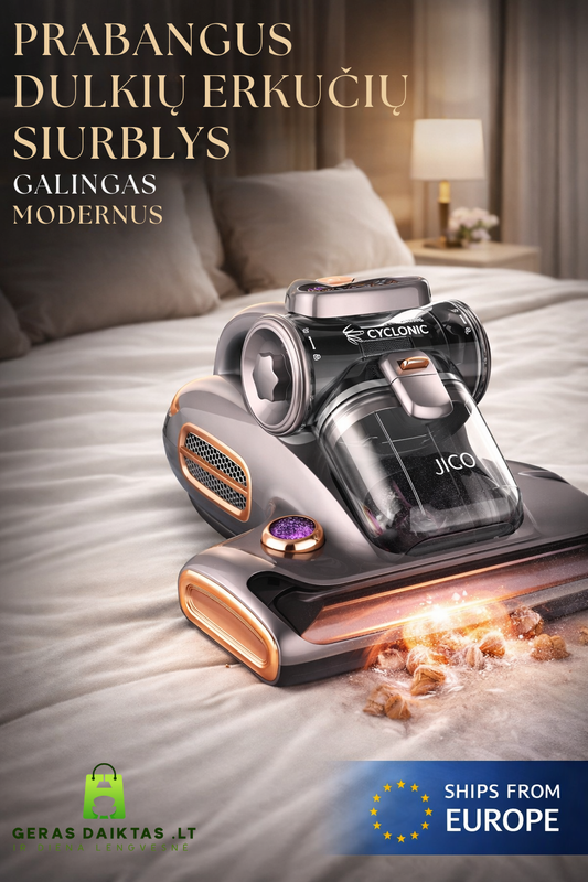 Prebangus ir galingas dulkių erkučių siurblys padedantis sutvarkyti alergijų problemą. Jigoo T600 lovos dulkių erkučių siurblys