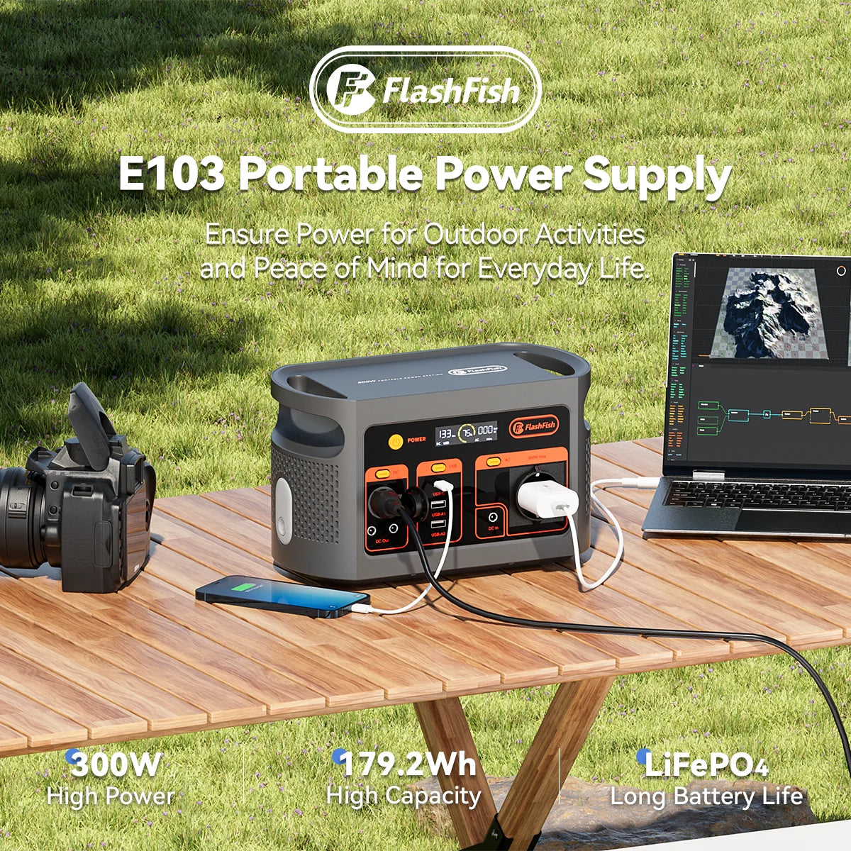 Nešiojama elektros stotelė FlashFish E103 300W 179.2WH